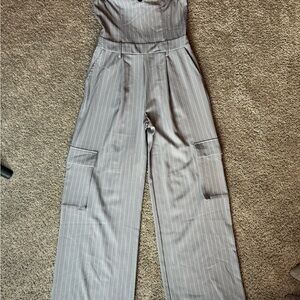PrettyLittleThing Silver Pinstripe Jumpsuit